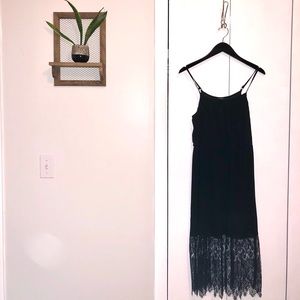 Black midi dress with lace detail